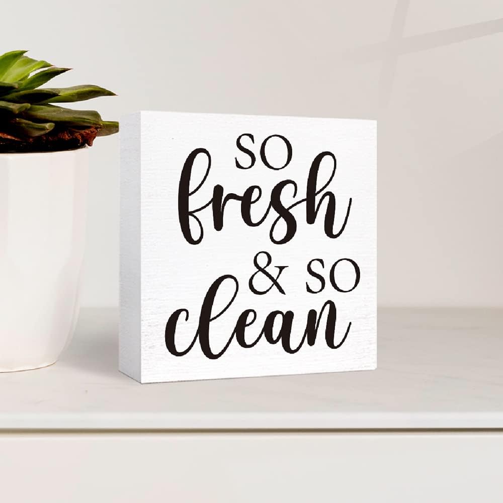 Funny So Fresh & So Clean Wooden Sign - Farmhouse Style for Bathroom, Toilet, Home Tabletop Decor