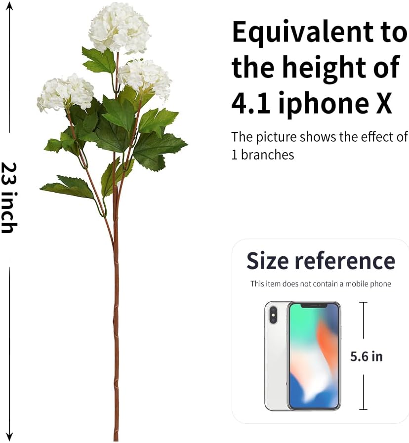 Melorca&Guilla Artificial Flowers for Decoration, 6Pcs 23inch White Hydrangea Fake Flowers,Faux Flowers for Vase,Faux Floral Stems for Wedding Party Kitchen Home Decorations (6, White003)