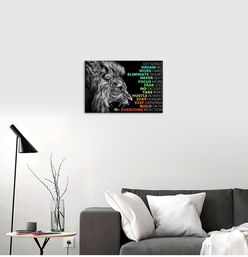 Inspirational Lion Wall Art Picture Positive Affirmation Quotes Office Wall Decor Motivational Painting Poster Print on Canvas Wall Artwork for Living Room Bedroom Framed Ready to Hang[12''W X 18''H]