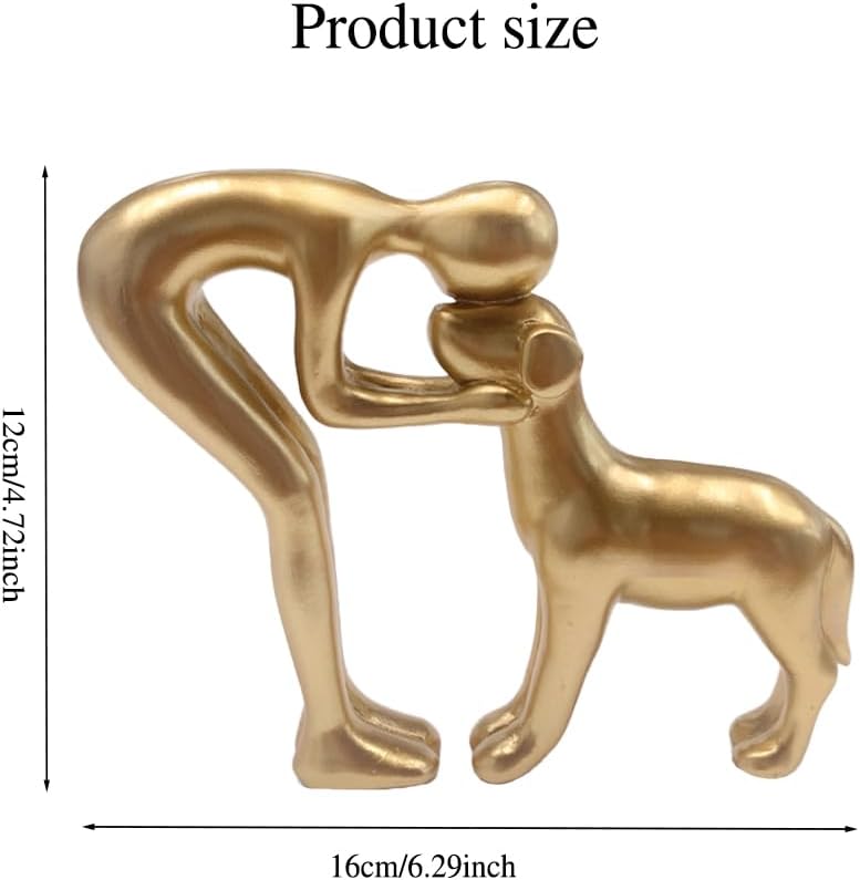 Human and Dog Statue Decoration, Cute Pet Sculpture Home Decor Tabletop Ornament Figurines Office Living Room Bedroom Home, for Dog Lovers Friends Family Decoration, Gold Color