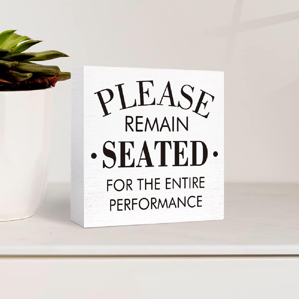 Funny Wood Sign 'The Best Seat in the House' - Block Sign for Shelf, Tabletop Decor - Farmhouse Bathroom Wooden Box Sign