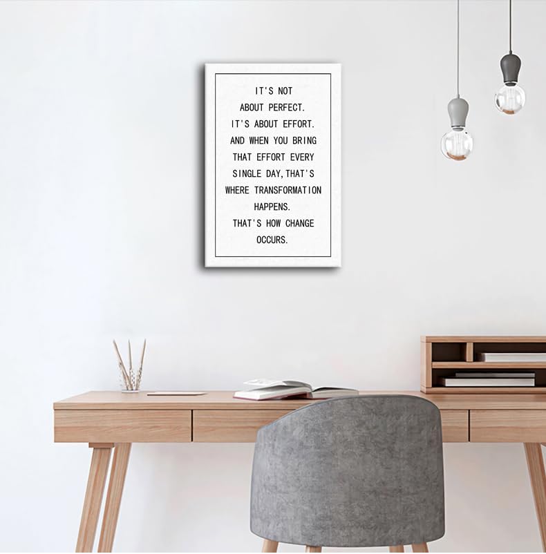 Inspirational Quote Canvas Wall Art Office Decor Motivational It's Not About Perfect It's About Effort Canvas Print Positive Painting Artwork Living Room Home Wall Decor Framed [12''W X 18''H]