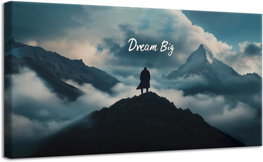 GoForArt Dream Big Motivational Canvas Wall Art, Inspirational Famous Quote Bedroom Living Room Decor, Positive Modern Landscape Mountain Office Dorm Room Poster Print (Dream Big01, 12''x20'')