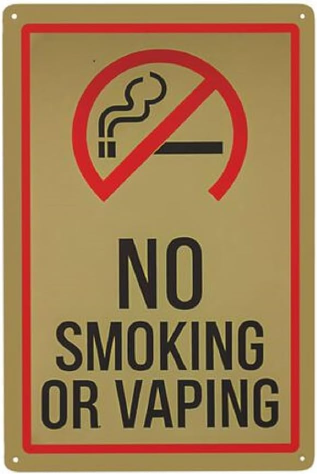 No Smoking or Vaping Metal Sign 8x12 Inch - Retro Wall-Mounted Durable Tin Sign with Pre-Drilled Holes, Easy Install for Home, Office, Bar, Restaurant Farmhouse & Americana Decor