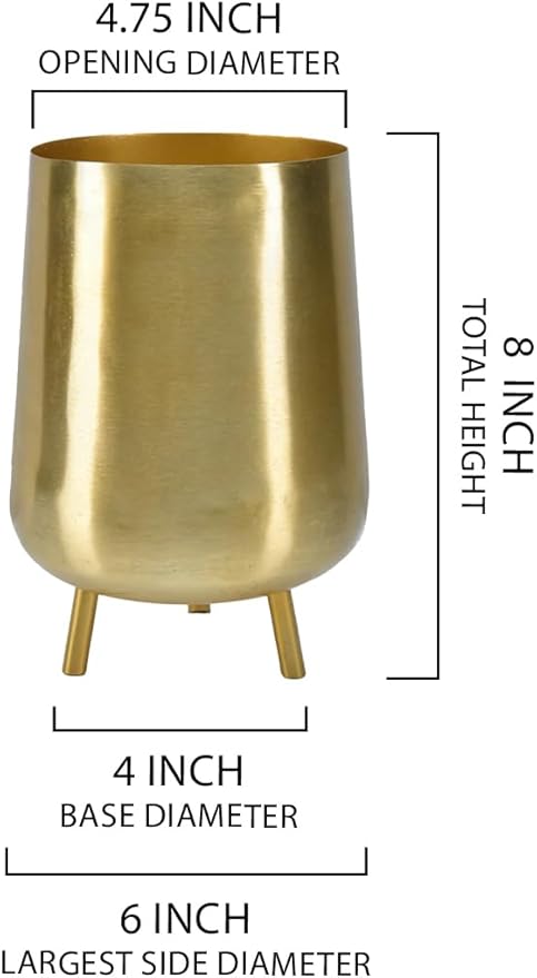 Serene Spaces Living 8" Gold Three Footed Planter, Stylish Iron Cachepot for Succulents, Cacti, Herbs, Mid-Century Inspired Indoor/Outdoor Pot, Living Room, Kitchen, Office, Made in India, Pack of 6