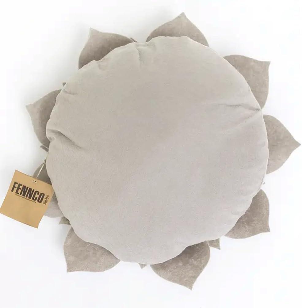 Fennco Styles Handmade 3D Heart-Shaped Petals Flower Decorative Throw Pillow Cover Only - 13" Round Grey Floral Pillow Case for Couch, Home Décor and Holiday, Housewarming Gift