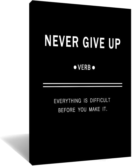 Inspirational Canvas Wall Art Motivational Never Give Up Painting Success Picture Poster Positive Motto Office Quotes Print Artwork for Living Room Workplace Stretched Ready to Hang [24''Wx36''H]