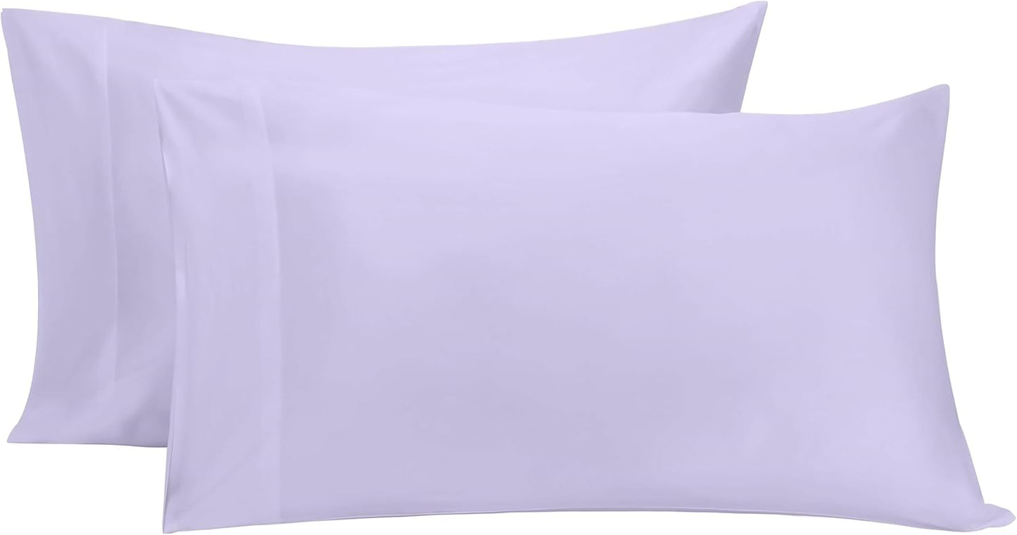 Bioweaves 100% Organic Cotton Pillow Cases 300 Thread Count Soft Sateen Weave GOTS Certified – Standard/Queen Size, Set of 2, Lavender