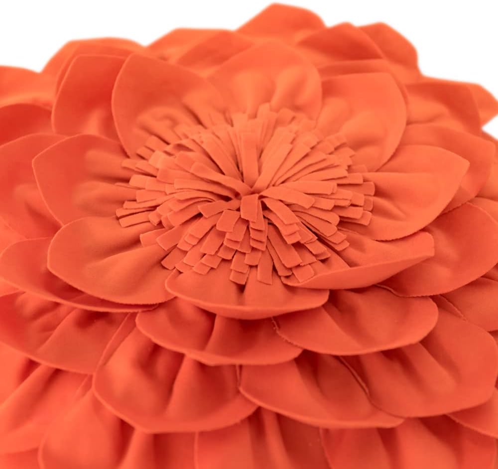 Decorative 3D Flower Throw Pillow Covers Handmade Cushion Cases for Sofa Car Bed Home Room Decor 18 x 18 Inch Orange