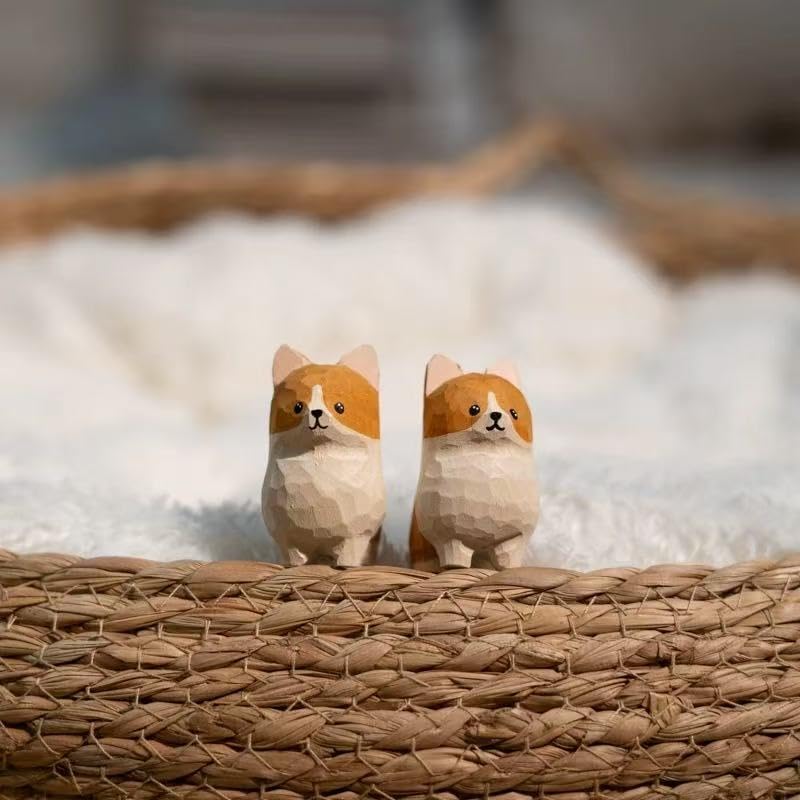Handcrafted Wooden Corgi Figurine – 1.8" Small Dog Statue Carved from Natural Wood – Cute Knick Knack Home Decor – Gift for Dog Lovers & Collectors