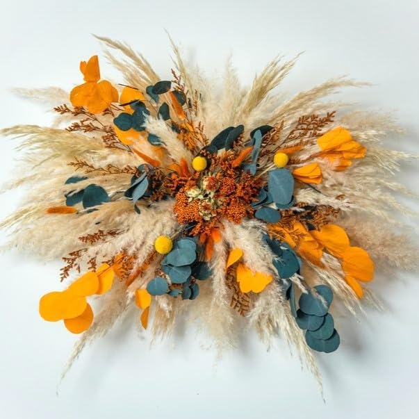 1pc DIY Neutral Pampas Grass Wall Hanging – 35 Inch Beige to Brown Reed Bouquet for Wedding Arches, Home Entryways, and Boho Wall Decor (Autumn Blaze)