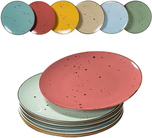 Dinner Plates 11 Inch Set of 6 - Microwave, Oven, Dishwasher Safe, Scratch-Resistant, Porcelain Dishes for Steak, Pizza, Home & Restaurant, Party, Giftable - Vivid Assorted Colors