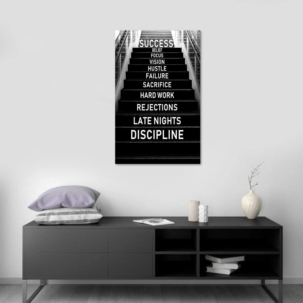 Large Inspirational Wall Art - Black and White Success Poster Positive Quotes Wall Decor Modern Motivational Artwork for Office Home, Framed & Stretched 28 x 44 inch