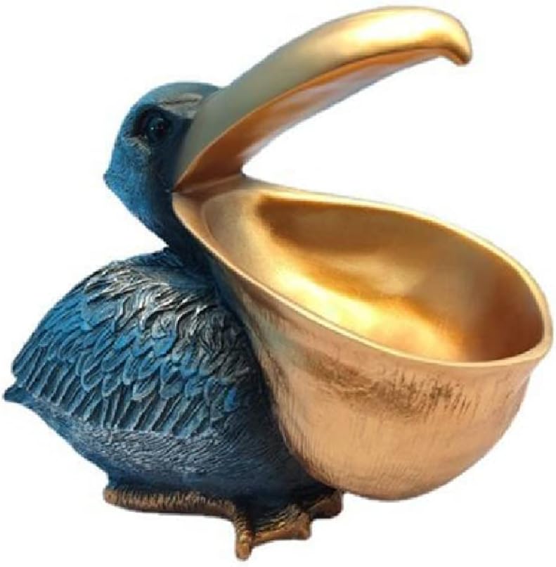 Creative Resin Statues The Pelican Statue Birds Figurines,Cell Phone and Keys Holder Adornments for Home & Office Desk Decor 8.1" inches (Blue)