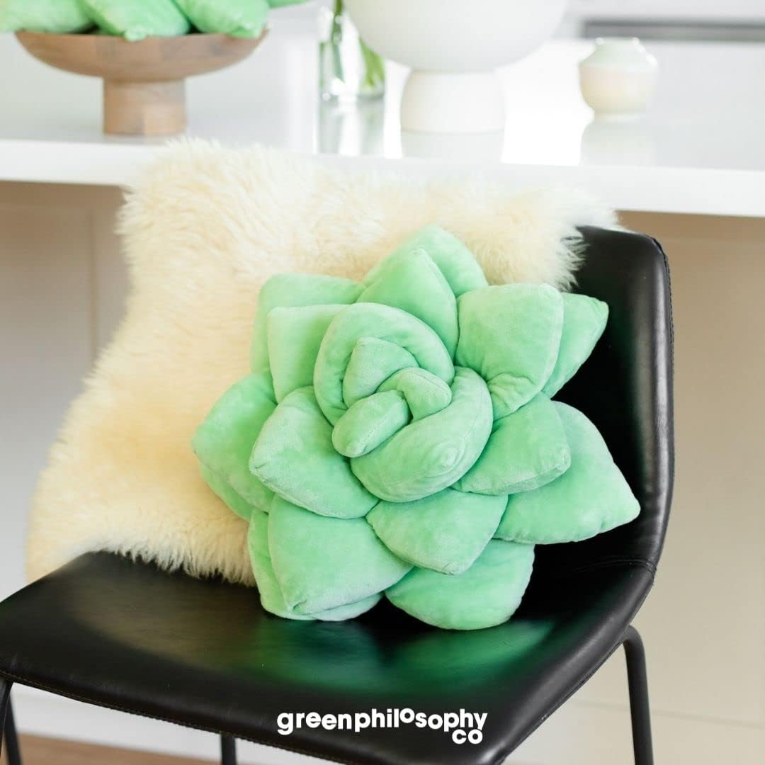 Green Philosophy Co. Succulent® Pillow 16" – Soft 3D Decorative Flower Throw Pillow, Unique Sage Green Plush Flower Cushion, Perfect for Couch, Sofa, Bedroom Decor, Gift for Plant Lovers