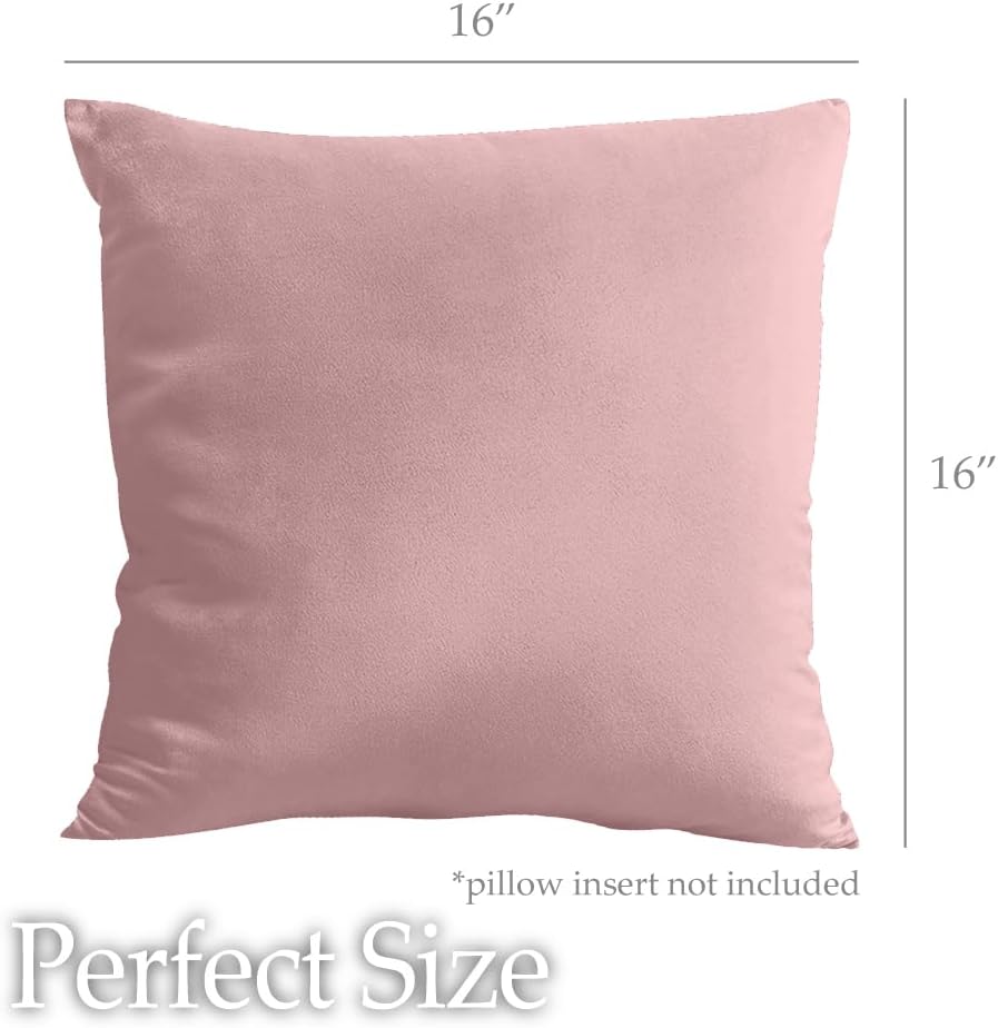lalaLOOM Velvet Throw Pillow Covers, Set of 2 Decorative Square Pillows Home Decor, Soft Accent Cases, Silky Machine Washable Pillowcases for Sofa, Couch, Bedroom, Living Room, 16x16, Dusty Rose