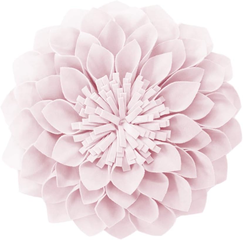 JWH 3D Flower Throw Pillow Cover Decorative Round Cushion Cover Velvet Floral Accent Pillow Case Handmade Pillowcase Bed Couch Classroom 12 Inch Pink