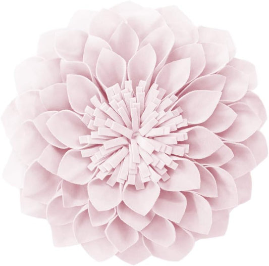 JWH 3D Flower Throw Pillow Cover Decorative Round Cushion Cover Velvet Floral Accent Pillow Case Handmade Pillowcase Bed Couch Classroom 12 Inch Pink