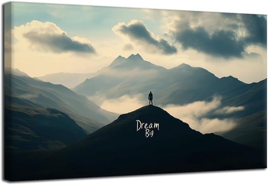 GoForArt Dream Big Motivational Canvas Wall Art, Inspirational Famous Quote Bedroom Living Room Decor, Positive Modern Landscape Mountain Office Dorm Room Poster Print (Dream Big02, 24''x36'')