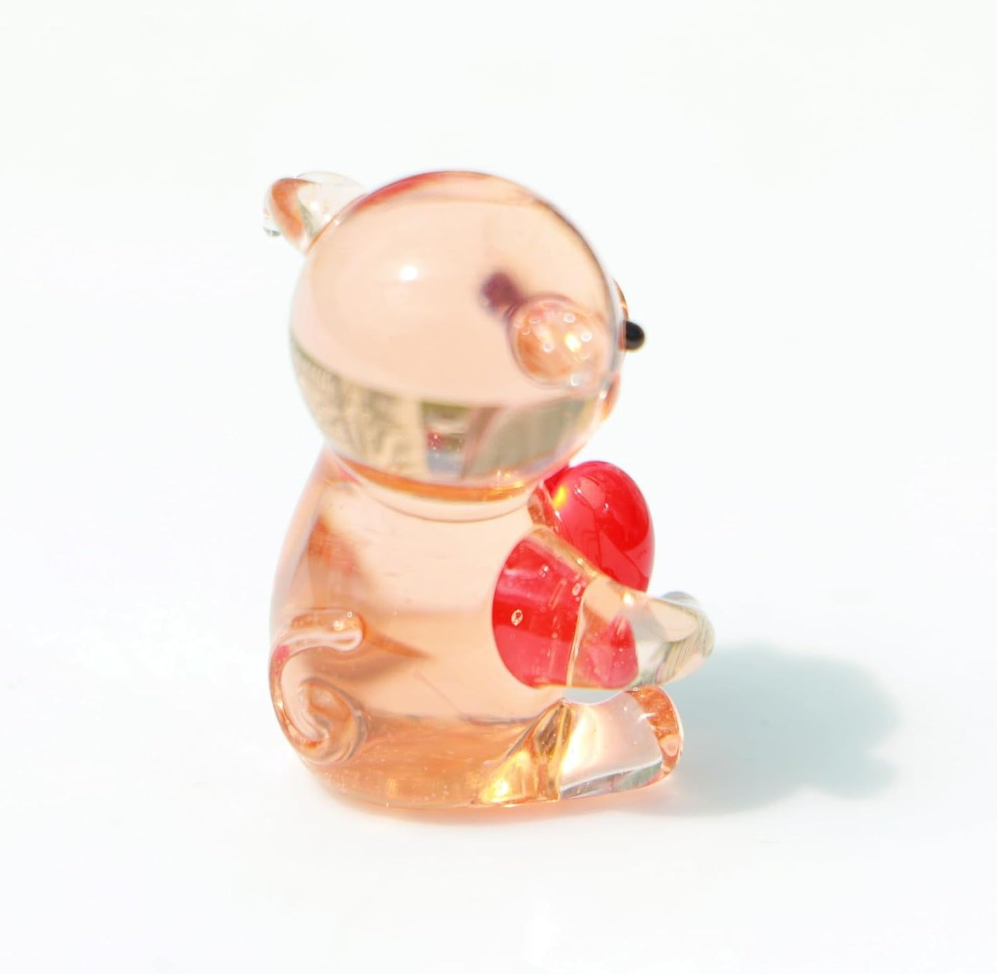Miniature Hand Blown Glass Pig Figurine Crystal Animal Decor, Home Statues Collectible Figurines 3D Animal Ornament for Women & Men Heart