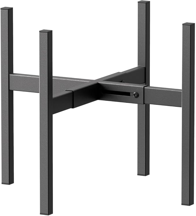 Metal Plant Stand, Adjustable Size Fits 10 12 13 14 15 16 Inches Large Planter Pot,Mid Century Expandable Plant Holder Indoor Outdoor Corner (HeavyBlack, Fits all pots between 8" and 16")