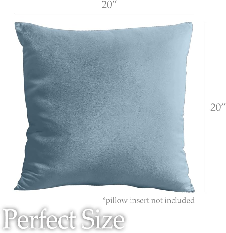 lalaLOOM Velvet Throw Pillow Covers, Set of 2, 20x20 Decorative Square Pillows Home Decor, Soft Accent Cases, Silky Machine Washable Pillowcases for Sofa, Couch, Bedroom, Living Room, Stone Blue