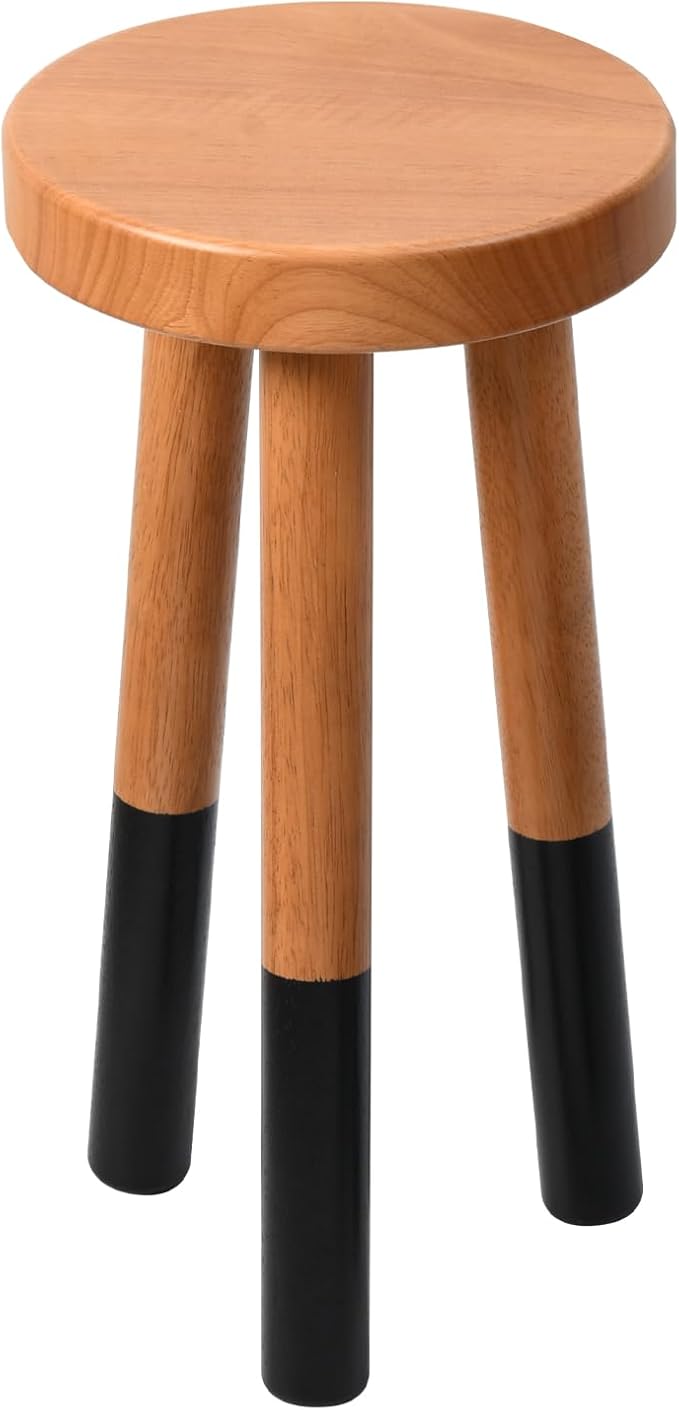 Rubber Wood 9" Round Plant Stand |Dip Dyed Black Accent Stool |Small Drinking Table |Side Table(18" H)