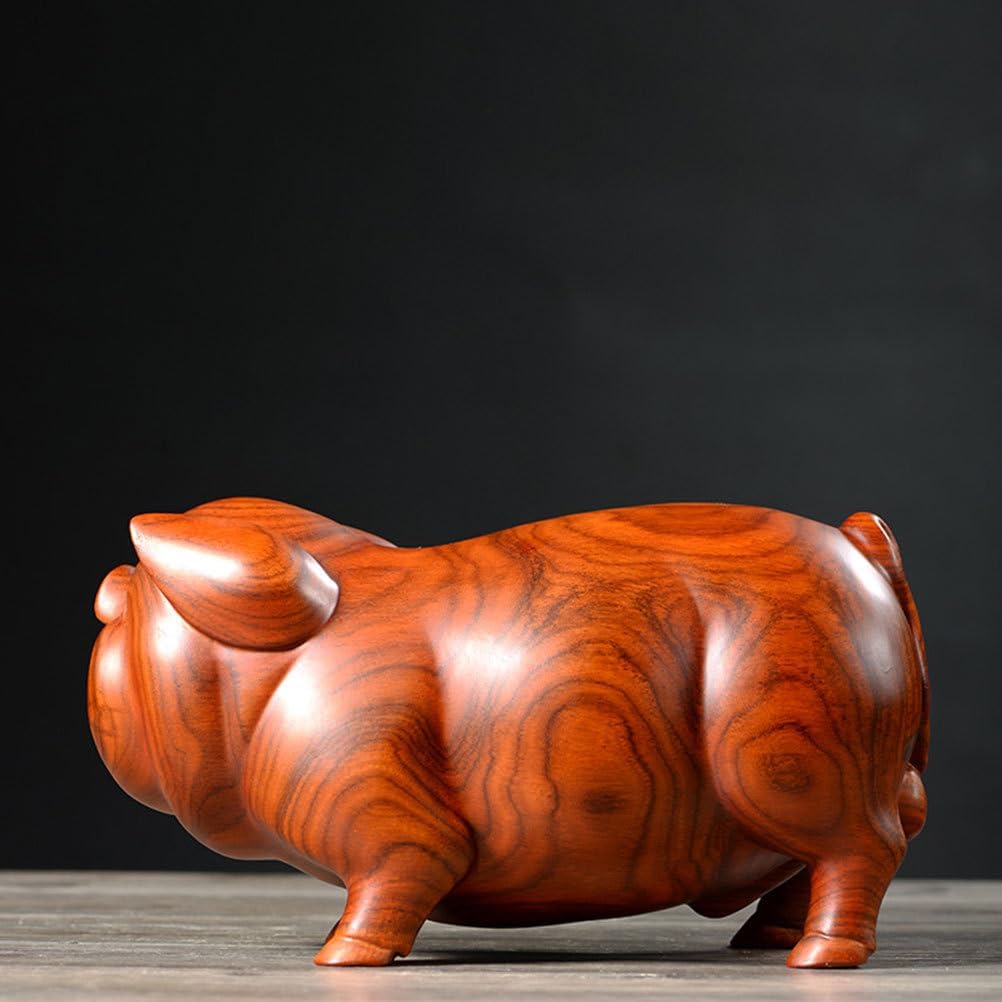 Mini Wooden Pig Figurine Auspicious Wood Carved Pig Statue Zodiac Animal Figurine for Home Outdoor Garden Decor