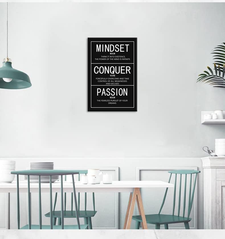 Inspirational Canvas Wall Art Motivational Painting Inspiring Entrepreneur Proverbs Mindset Noun Conquer Verb Passion Noun Posters Prints Artwork Decor for Home Office Framed[12" W X 18" H]