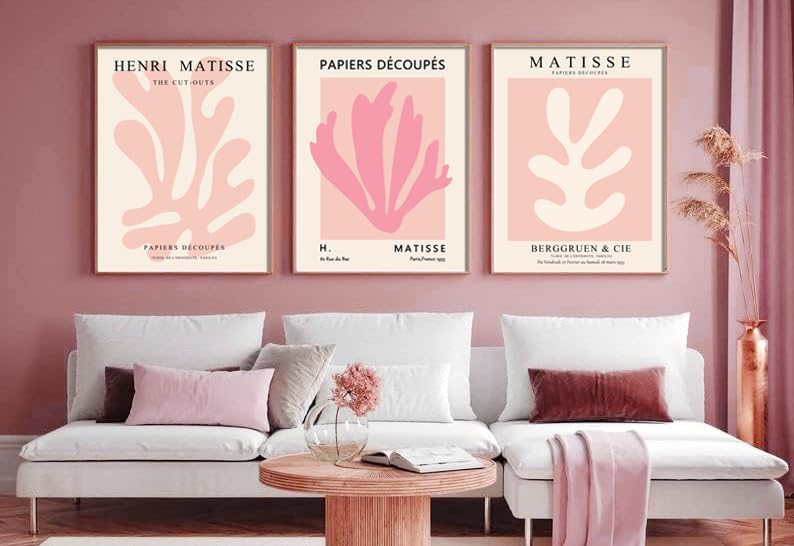 Julaydi Pink Matisse Wall Art Posters Set of 3 Abstract leaf Canvas Prints Minimalist Henri Matisse Painting Modern Pastel Aesthetic Decor Pictures for Living Room Bedroom Bathroom 16x24in Unframed