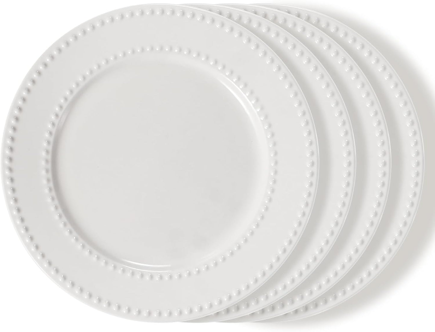 Embossed Salad Plates Set of 4, 8 inch White Ceramic Dessert Appetizer Plates, Small Dinner Plates, Restaurant Kitchen Dish, Scratch-Resistant, Chip-Resistant, Oven Microwave Dishwasher Safe