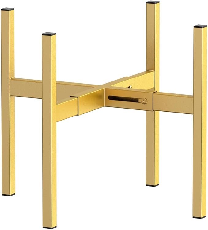 Metal Plant Stand, Adjustable Size Fits 10 12 13 14 15 16 Inches Large Planter Pot,Mid Century Expandable Plant Holder Indoor Outdoor Corner (HeavyGold, Fits all pots between 8" and 16")