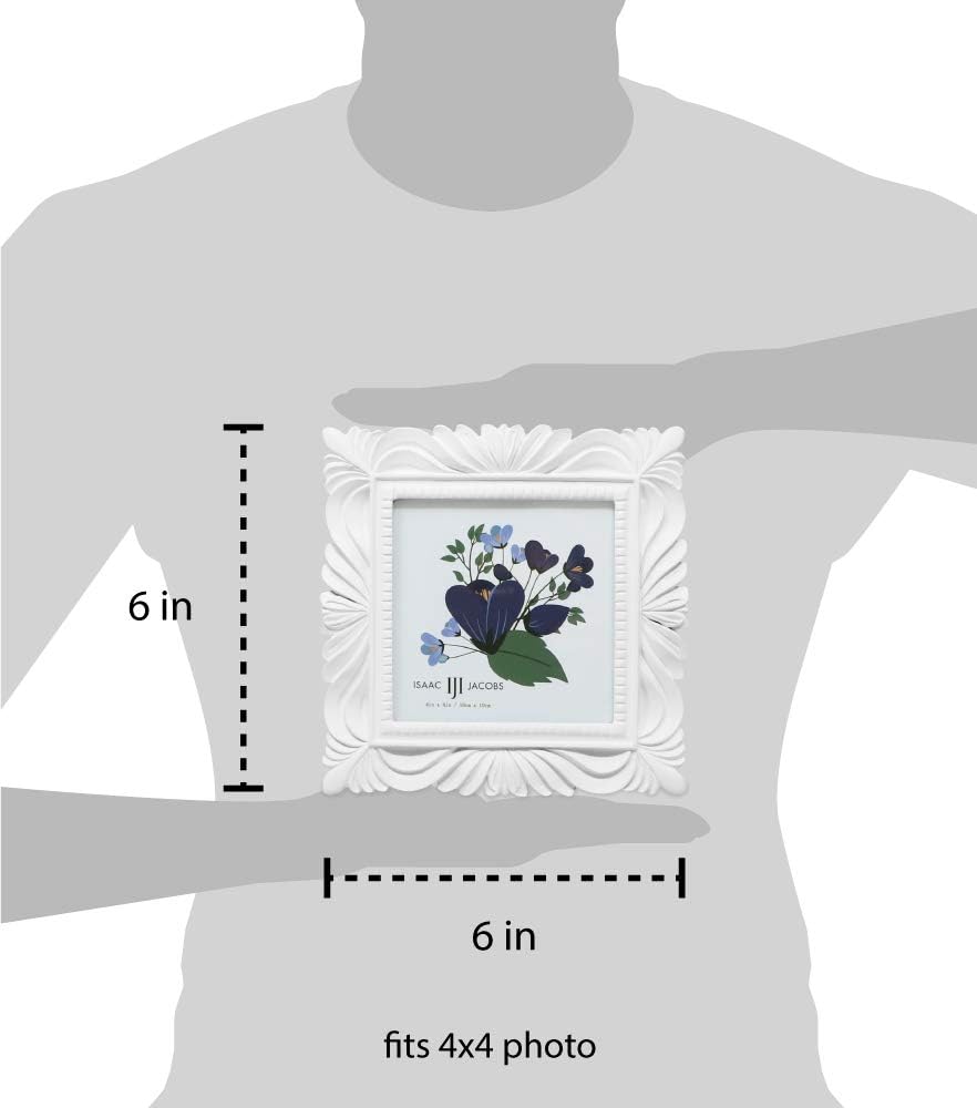 Isaac Jacobs 4x4 White Wave Textured Hand-Crafted Resin Picture Frame with Easel & Hook for Tabletop & Wall Display, Decorative Swirl Design Home Décor, Photo Gallery, Art, More (4x4, White)