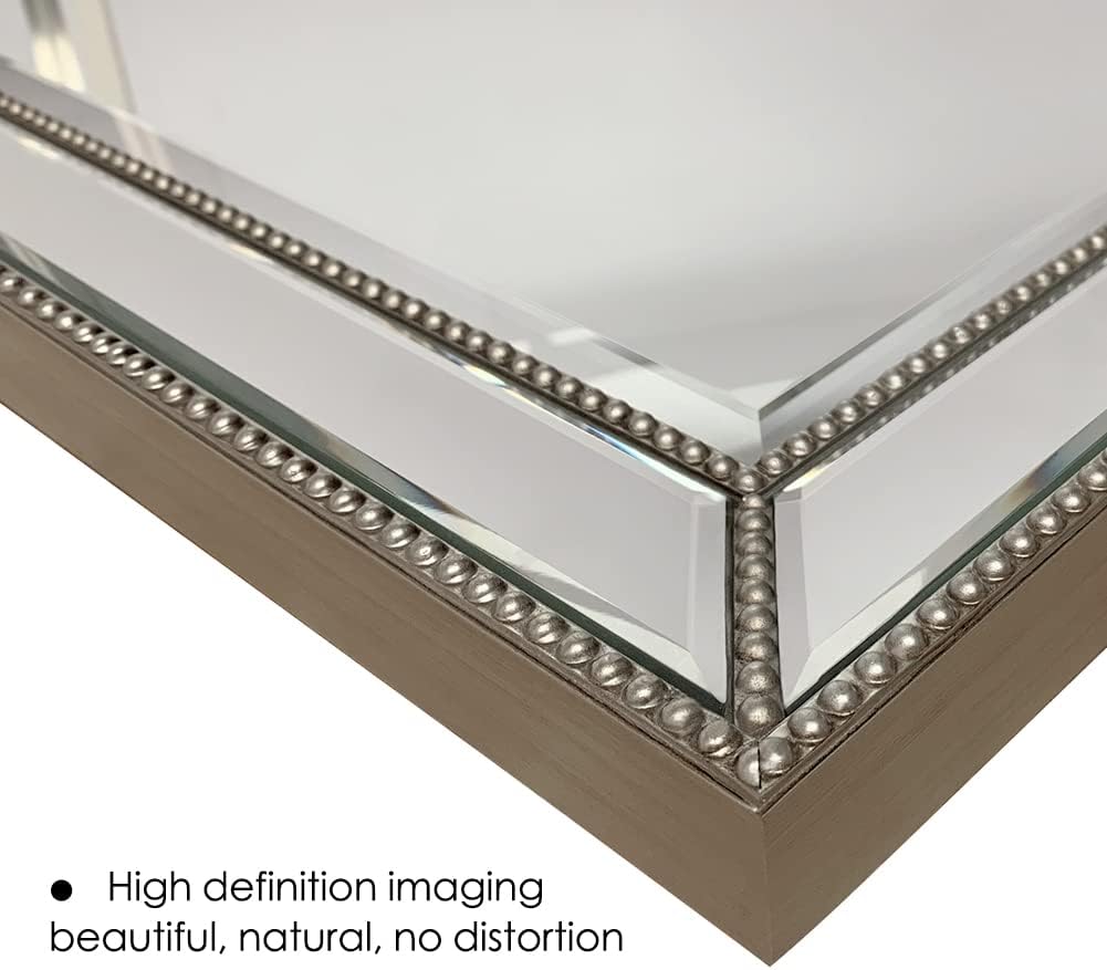 Metro Beaded Mirror Wooden Frame Bathroom Mirror 24"x36" Large Framed Deco Wall Mirror with Angled Beveled Mirror Frame for Living Room Entryways, Washrooms