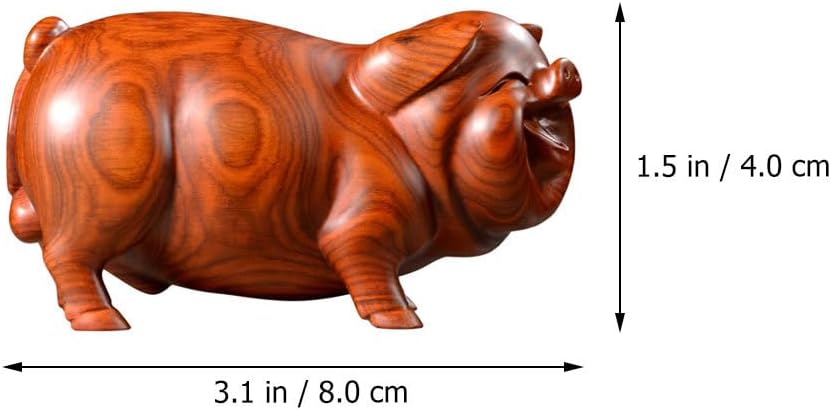 Mini Wooden Pig Figurine Auspicious Wood Carved Pig Statue Zodiac Animal Figurine for Home Outdoor Garden Decor