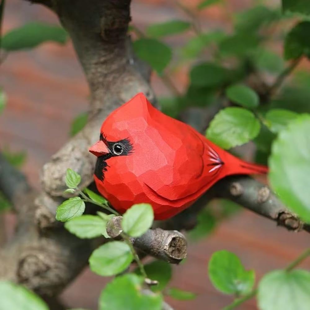 Handmade Wooden Red Cardinal Figurines Set, Hand-Painted Male Cardinal Birds on Base - Home Decor, Christmas Ornaments, Unique Gift for Bird Lovers & Craft Enthusiasts