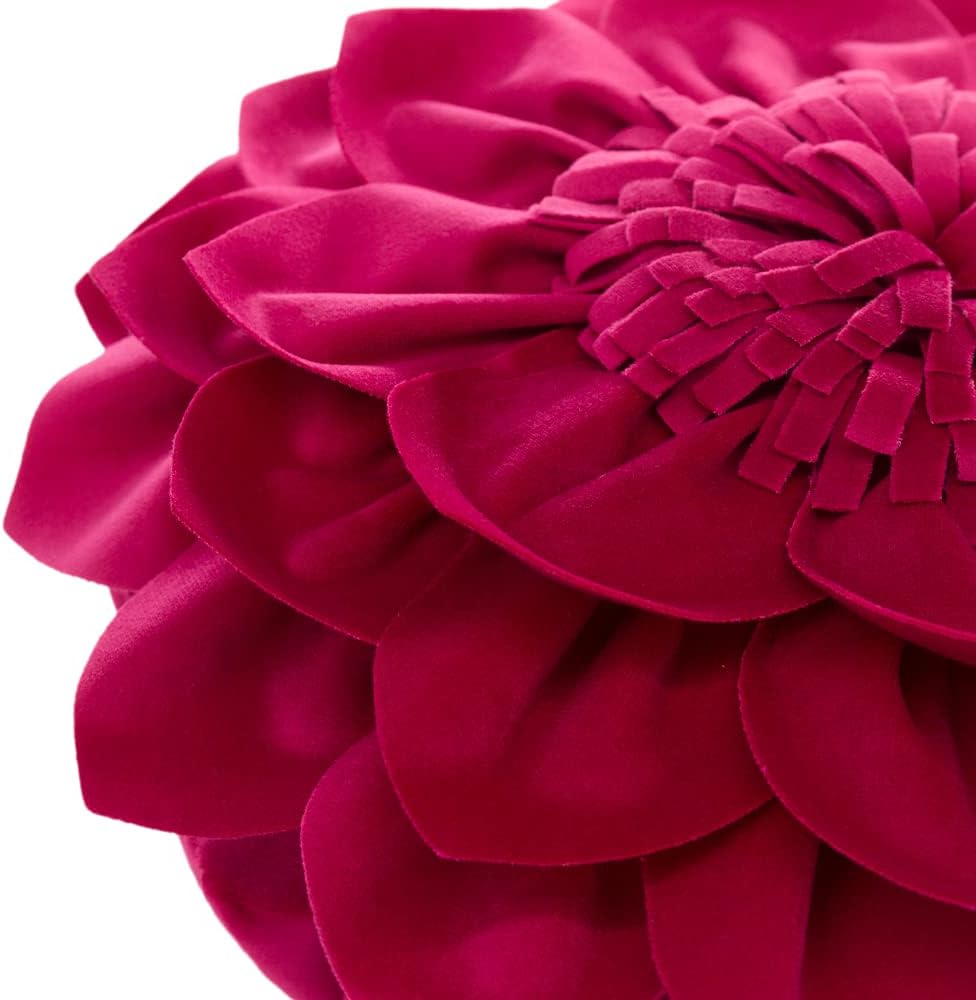 Decorative Throw Pillow 3D Flower Round Pillow Accent Handmade Cushion with Insert for Couch Bed Home Decor 12 Inch Rose Red