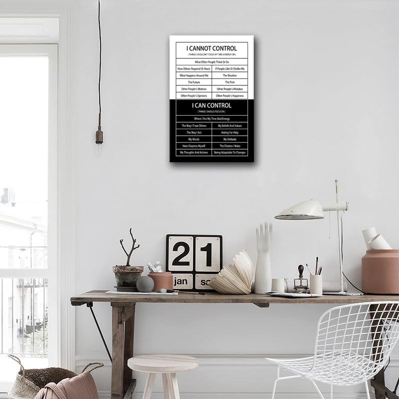 Inspirational Quotes Canvas Wall Art Motivational I Cannot Control or I Can Control Inspiring Poster Prints Entrepreneur Quote Modern Home Office Bedroom Wall Decor Ready to Hang[12''W X 18''H]
