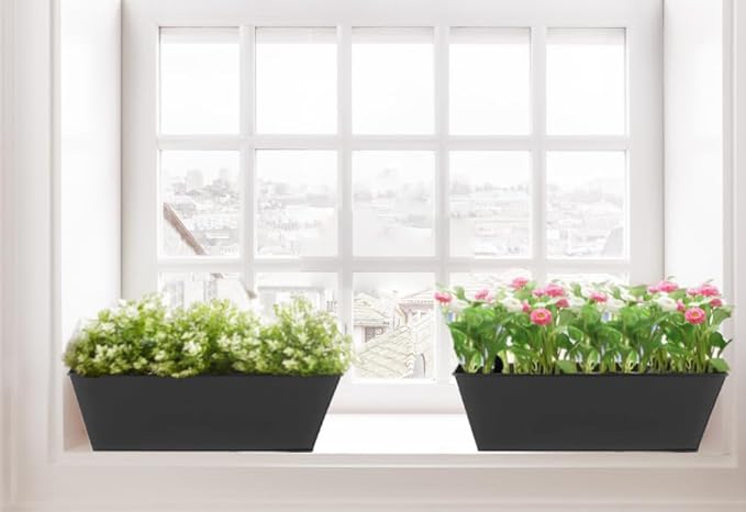 3 Pcs Large Hanging Flower Pots for Railing or Fence 16 Inch Railing Planter Box for Any Balcony Porch or Deck Countryside Style Window Planter Boxes Are Perfect to Herbs & Flowers (Black-5pcs)