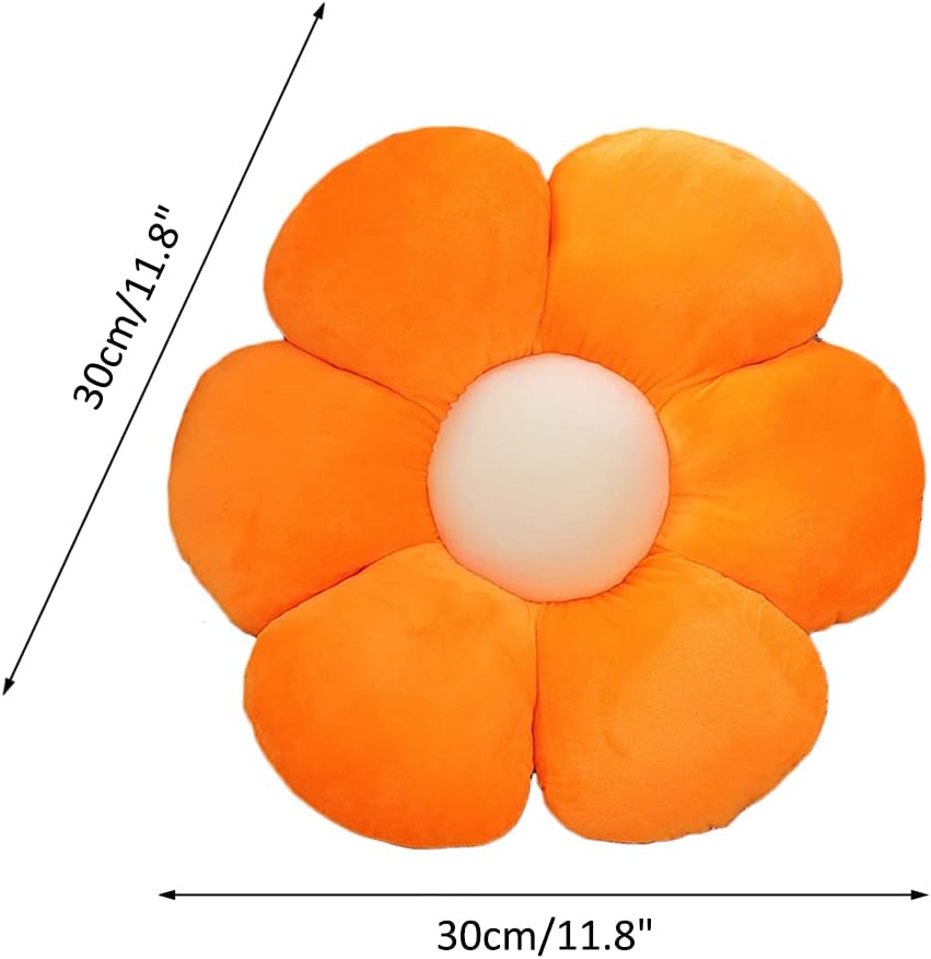 lannery Flower Plush Throw Pillows, Flower Floor Pillow Seating Cushion Toy for Reading, Room, Watching TV (11.8", Orange)