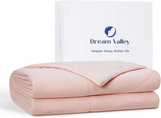 Dream Valley®Outlast®Cooling Comforter, Full/Queen, Blanket for Hot Sleepers, All Season Bedding to Keep Cool for Night Sweats, Breathable Lightweight Blanket, 90"x90" Inches,Pink Blush