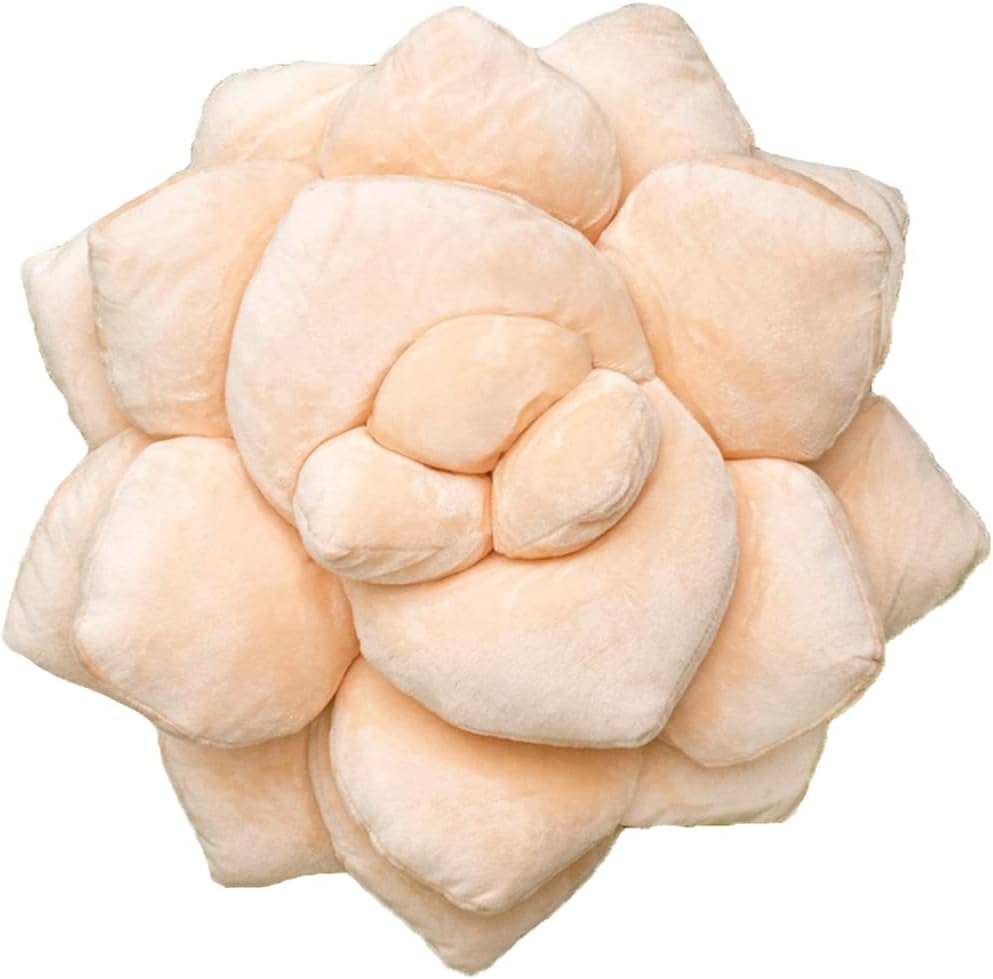 Green Philosophy Co. Succulent® Pillow 16" – Soft 3D Decorative Flower Throw Pillow, Unique Blush Peach Plush Flower Cushion, Perfect for Couch, Sofa, Bedroom Decor, Gift for Plant Lovers
