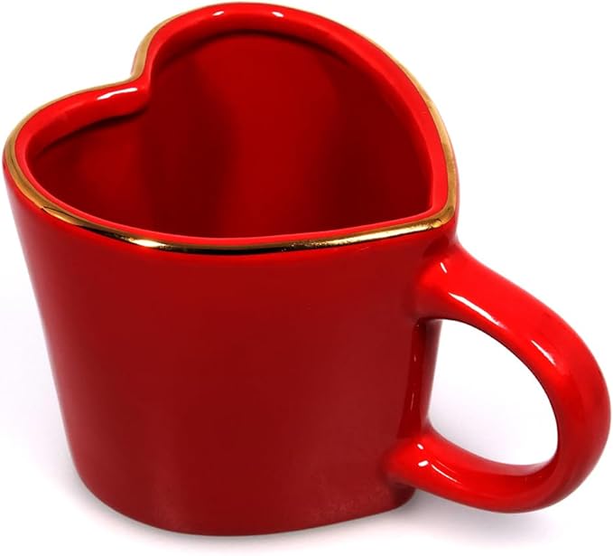 15.5 oz Large Heart Mug with Gold Heart Spoon – Romantic Stoneware Coffee Cup, 460ml Holiday Drinkware, Christmas, Anniversary, Birthday Gifts for Couples, Her, Boyfriend, Girlfriend