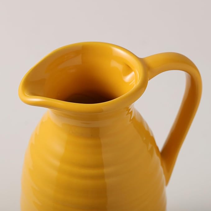 hjn Farmhouse Pitcher Vase for Flowers- Decrative Pitchers White Ceramic Pitcher Yellow Vase for Your Kitchen/Home Decor/Office/Living Room/Bookshelf/Mantel/-Yellow