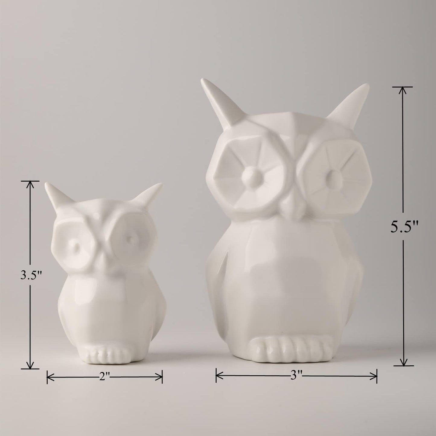 GOODSTART Glazed Ceramic Owl Statue for Home Decor - Modern Bird Figurine for Cabinet, Fireplace Mantel, Living Room, Bedroom - Ornaments and Gifts for Owl Lovers (White)