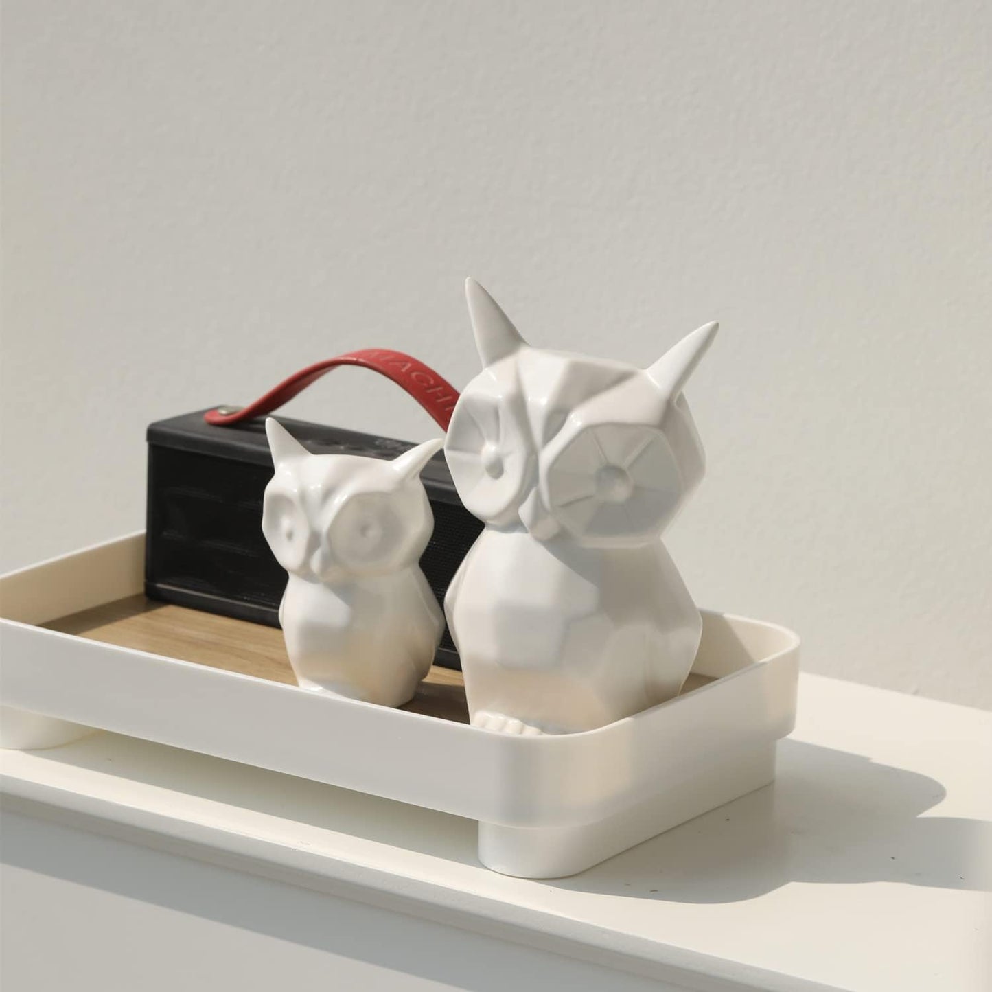 GOODSTART Glazed Ceramic Owl Statue for Home Decor - Modern Bird Figurine for Cabinet, Fireplace Mantel, Living Room, Bedroom - Ornaments and Gifts for Owl Lovers (White)