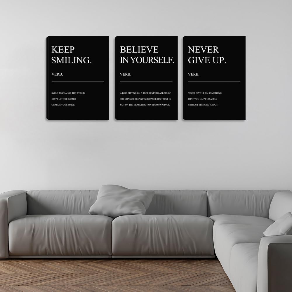 Black Office Wall Decor Poster Positive Motivational Prints 3 Pieces Framed Canvas Wall Art Positive Quote Inspirational Wall Art Painting Picture Wall Decor Art for Bedroom Living Room (48"Wx24"H)