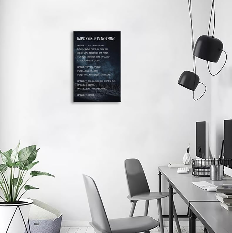 Inspirational Canvas Wall Art Motivational Painting Positive Entrepreneur Quotes Pictures Impossible is Nothing Poster Print Bedroom Office Wall Decor Artwork Framed Ready to Hang[12''W X 18''H]