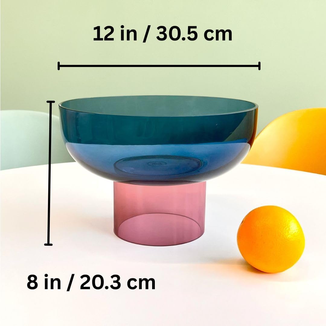 Cloudnola Reversible Decorative Glass Bowl, Blue and Pink, 12" dia x 8", For Entertaining, Fruit Bowl, Centerpiece Bowl, Ideal Gift for Weddings, Birthday, Anniversary or Any Occasion