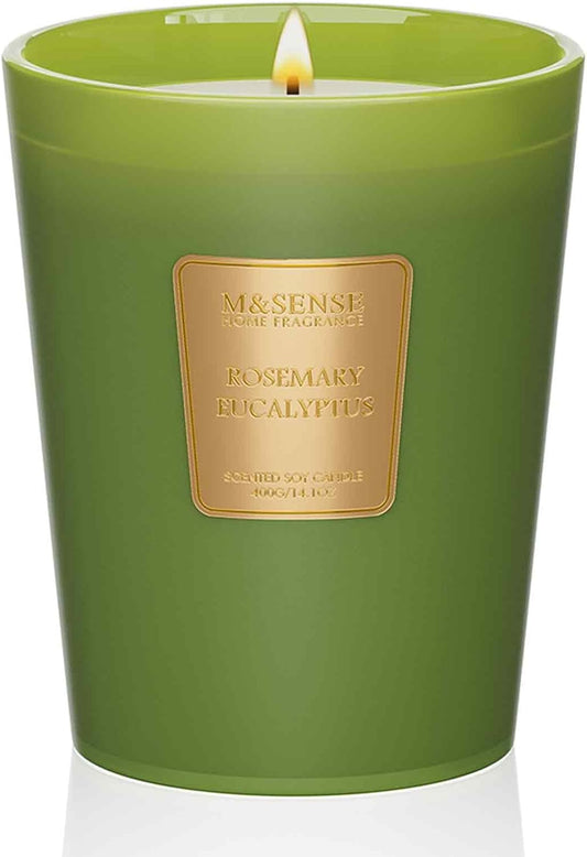 M&SENSE Rosemary Eucalyptus Scented Candle Home Decor, Natural Soy Wax,14.1oz 60 Hours Long Lasting Slow Burning, Aromatherapy Fall Winter Candle for Stress Relief